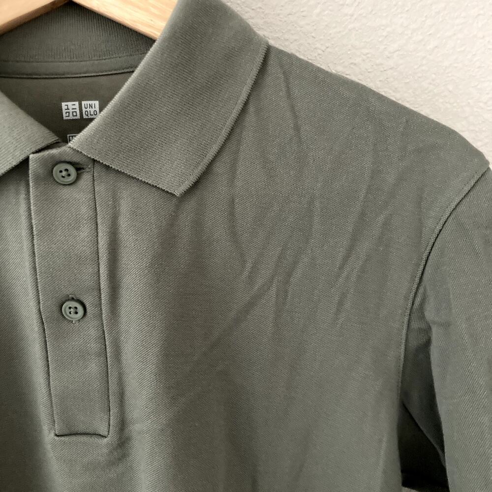 Uniqlo AIRism Cotton Pique Polo Shirt Olive Green Medium - Picture 4 of 7